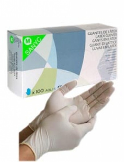 GUANTES DE LÁTEX EXAMEN MÉDICO SANYC. (CAJA DE 100)