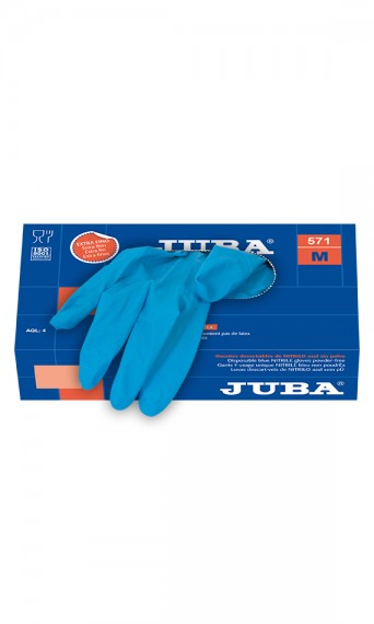 GUANTES NITRILO AZUL SIN POLVO JUBA 571 T-M (PAQUETE DE 100)