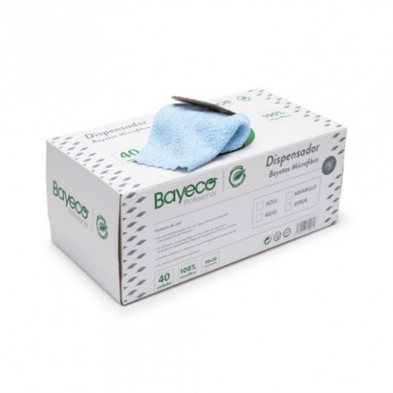 DISPENSADOR DE 40 BAYETAS DE MICROFIBRA DE 30X30 CM COLOR AZUL