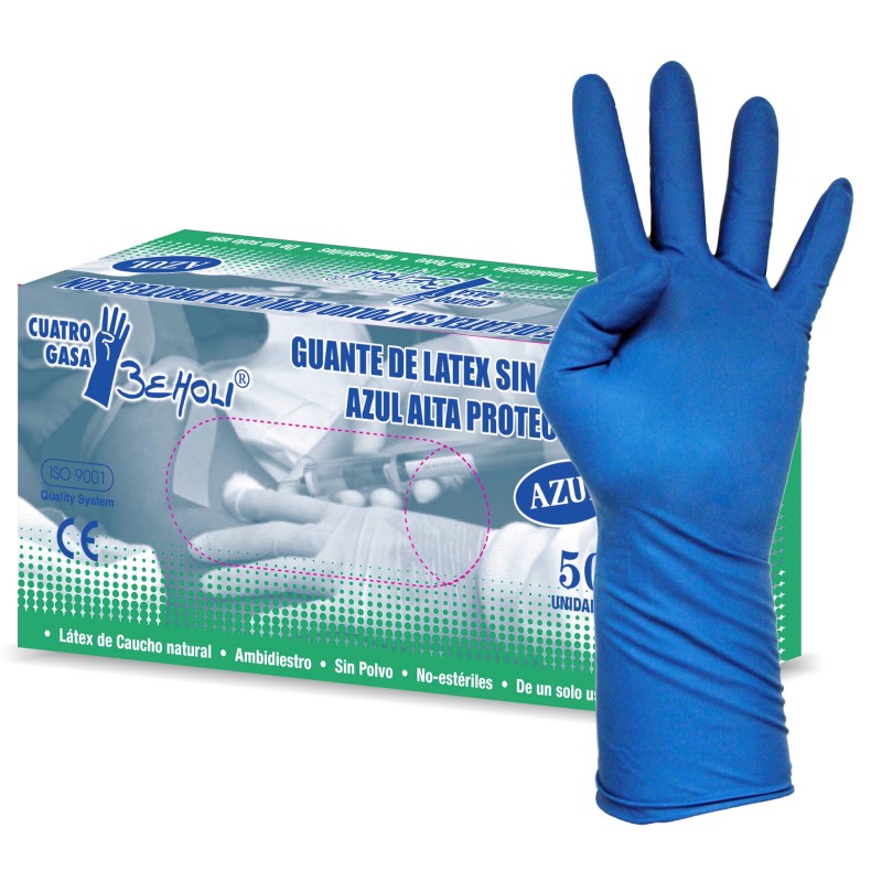 GUANTES EXTRA LÁTEX AZUL BEHOLI. (PAQUETE DE 50)