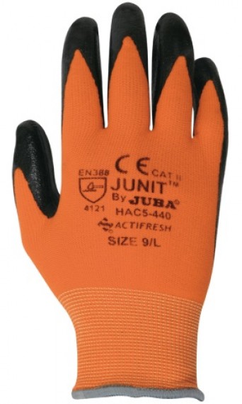 HAC5-440 GUANTE JUBA NYLON NARANJA PALMA NITRILO NEGRO