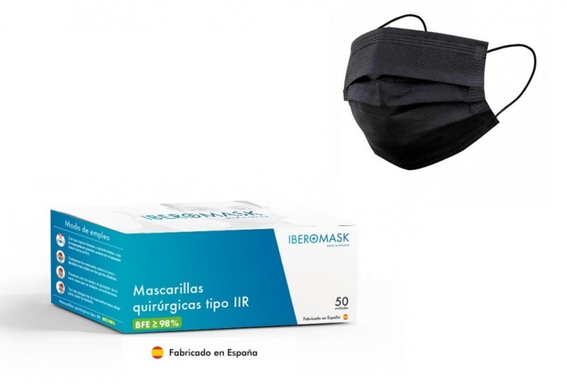 CAJA 50 MASCARILLAS NEGRAS QUIRURGICAS USO MEDICO TIPO IIR