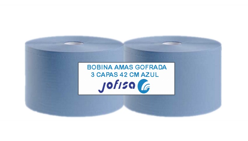 PACK. DE 2 BOBINAS INDUSTRIAL 3 CAPAS AZUL GOFRADA