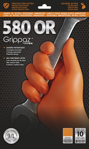 GUANTES GRIPPAZ NITRILO NARANJA JUBA 580 OR (PAQUETE DE 50)