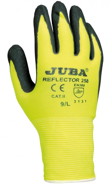 258 GUANTE JUBA NYLON+LATEX RUGOSO AMARILLO/GRIS