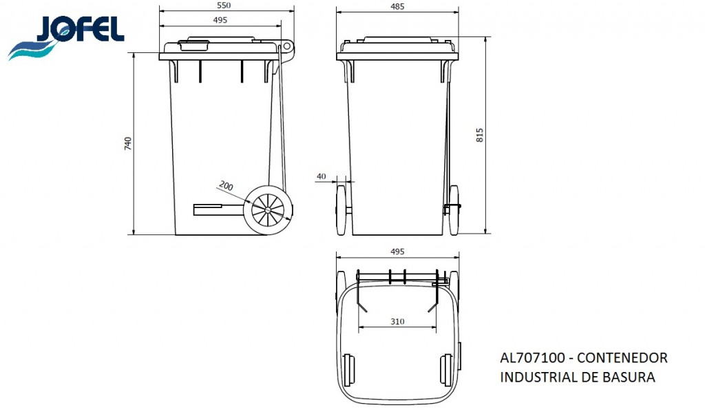 CONTENEDOR BASURA 100 LTS NEGRO CON TAPA Y PEDAL